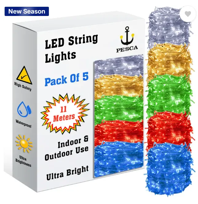 40 LEDs 11 m Multicolor Steady String Rice Lights  (Pack of 5)