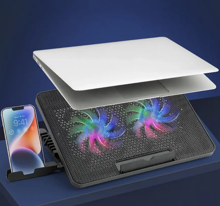 Laptop Cooler Cooling Pad with 2 Quiet Led Fans, Dual USB Ports, Portable Ultra Slim USB Powered 7 Heights Adjustable Laptop Stand for Gaming Laptop