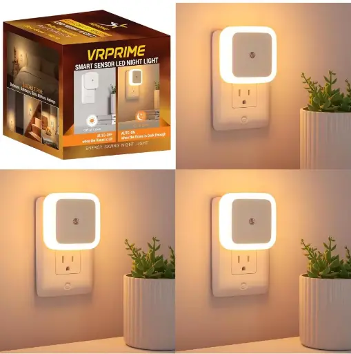 VR PRIME 3pc Night Lamp Sensor Light for Bedroom Bed Side Home | Smart Automatic ON/Off Dim LED Lights | Energy Saving 0.5W Lamp |(Warm) (Pack of 3)