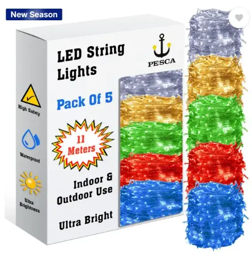 40 LEDs 11 m Multicolor Steady String Rice Lights  (Pack of 5)
