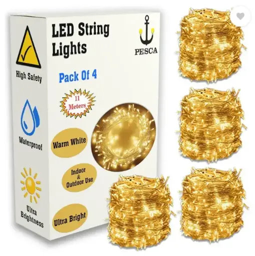 40 LEDs 11 m Yellow Steady String Rice Lights  (Pack of 4)