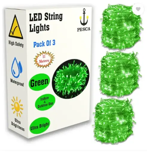 40 LEDs 11 m Green Steady String Rice Lights  (Pack of 3)
