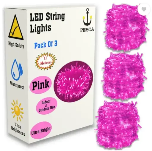 40 LEDs 11 m Pink Steady String Rice Lights  (Pack of 3)