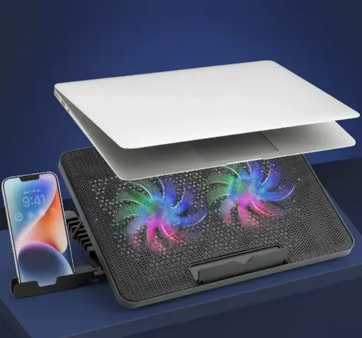 Laptop Cooler Cooling Pad with 2 Quiet Led Fans, Dual USB Ports, Portable Ultra Slim USB Powered 7 Heights Adjustable Laptop Stand for Gaming Laptop