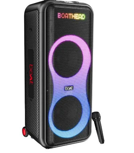 boAt New Launch PartyPal 600 Party Speaker, 220W Signature Sound, Dynamic Pixels, Animated Text Display, (Premium Black)